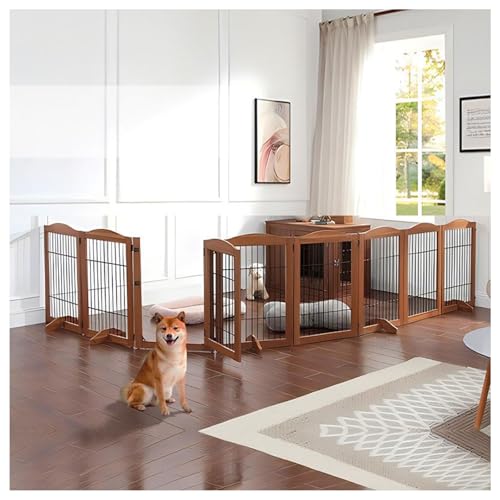Welpenauslauf mit abschließbarer Tür，Welpenauslauf abschließbarer Tür, Katzengehege, Hundebox, Für Outdoor, Indoor, Welpenlaufstall, Hundezaun,Laufstall Hund(White Oak) von FENGZEQUAN