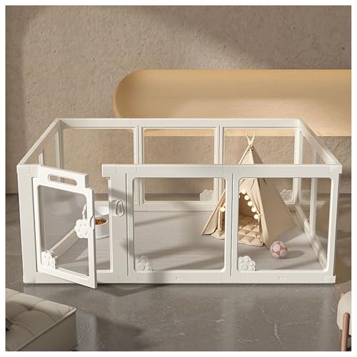 Welpenlaufstall，Welpenauslauf mit abschließbarer Tür，Acryl Wurfkiste Hunde Laufstall，für Hunde, Katzen, Kaninchen, Kleintiere, rutschfest, Transparent(Fully transparent,6 Pieces) von FENGZEQUAN