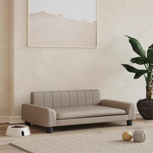 FENLAX Hundesofa Bequeme Haustierbett Hundecouch Kunstleder Welpenbett Haustiersofa Hundehütte für Große Mittelgroße Hunde Modernes und Elegantes Design Cappuccino-Braun 90x53x30 cm von FENLAX
