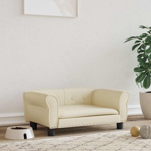 FENLAX Hundesofa Bequeme Haustierbett Hundecouch Kunstleder Welpenbett Haustiersofa Hundehütte für Große Mittelgroße Hunde Modernes und Elegantes Design Creme 70x45x30 cm von FENLAX