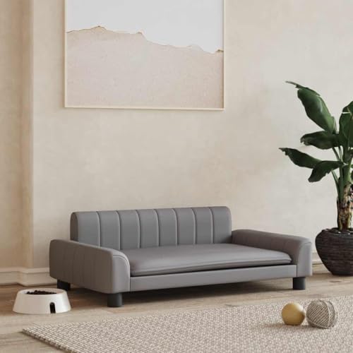 FENLAX Hundesofa Bequeme Haustierbett Hundecouch Kunstleder Welpenbett Haustiersofa Hundehütte für Große Mittelgroße Hunde Modernes und Elegantes Design Grau 90x53x30 cm von FENLAX