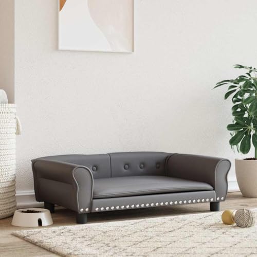 FENLAX Hundesofa Bequeme Haustierbett Hundecouch Kunstleder Welpenbett Haustiersofa Hundehütte für Große Mittelgroße Hunde Modernes und Elegantes Design Grau 95x55x30 cm von FENLAX