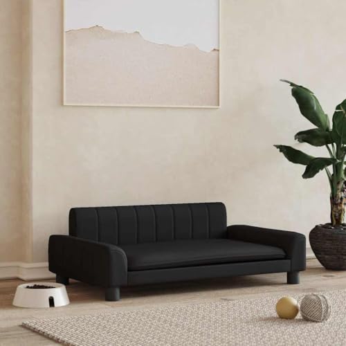 FENLAX Hundesofa Bequeme Haustierbett Hundecouch Kunstleder Welpenbett Haustiersofa Hundehütte für Große Mittelgroße Hunde Modernes und Elegantes Design Schwarz 90x53x30 cm von FENLAX