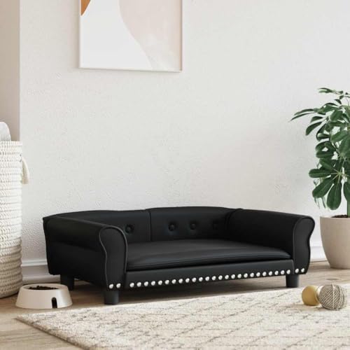 FENLAX Hundesofa Bequeme Haustierbett Hundecouch Kunstleder Welpenbett Haustiersofa Hundehütte für Große Mittelgroße Hunde Modernes und Elegantes Design Schwarz 95x55x30 cm von FENLAX