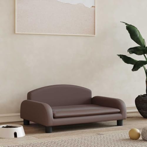 FENLAX Hundesofa Bequeme Haustierbett Hundecouch Welpenbett Kunstleder Haustiersofa Hundehütte für Große Mittelgroße Hunde Modernes und Elegantes Design Braun 70x45x30 cm von FENLAX