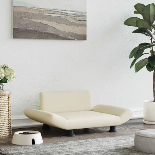 FENLAX Hundesofa Bequeme Haustierbett Hundecouch Welpenbett Kunstleder Haustiersofa Hundehütte für Große Mittelgroße Hunde Modernes und Elegantes Design Creme 70x45x28 cm von FENLAX