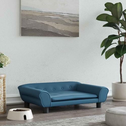 FENLAX Hundesofa Bequeme Haustierbett Hundecouch Welpenbett Samt Haustiersofa Hundehütte für Große Mittelgroße Hunde Modernes und Elegantes Design Blau 70x48x22 cm von FENLAX