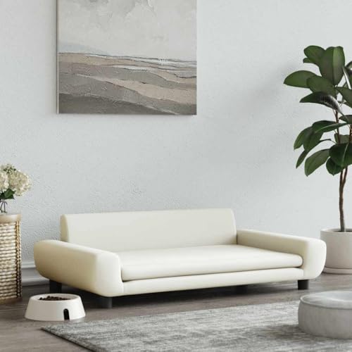 FENLAX Hundesofa Bequeme Haustierbett Hundecouch Welpenbett Samt Haustiersofa Hundehütte für Große Mittelgroße Hunde Modernes und Elegantes Design Creme 100x54x33 cm von FENLAX