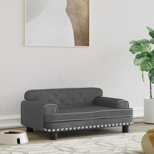 FENLAX Hundesofa Bequeme Haustierbett Hundecouch Welpenbett Samt Haustiersofa Hundehütte für Große Mittelgroße Hunde Modernes und Elegantes Design Dunkelgrau 70x45x30 cm von FENLAX