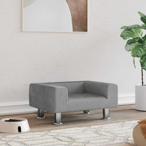 FENLAX Hundesofa Bequeme Haustierbett Hundecouch Welpenbett Samt Haustiersofa Hundehütte für Große Mittelgroße Hunde Modernes und Elegantes Design Hellgrau 50x40x26,5 cm von FENLAX
