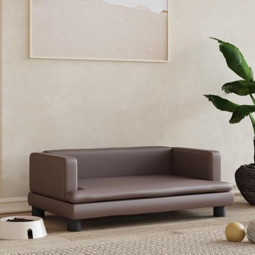 FENLAX Hundesofa Bequeme Haustierbett Kunstleder Hundecouch Welpenbett Haustiersofa Hundehütte für Große Mittelgroße Hunde Modernes und Elegantes Design Braun 80x45x30 cm von FENLAX