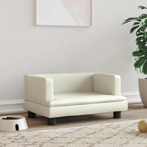 FENLAX Hundesofa Bequeme Haustierbett Kunstleder Hundecouch Welpenbett Haustiersofa Hundehütte für Große Mittelgroße Hunde Modernes und Elegantes Design Creme 60x40x30 cm von FENLAX