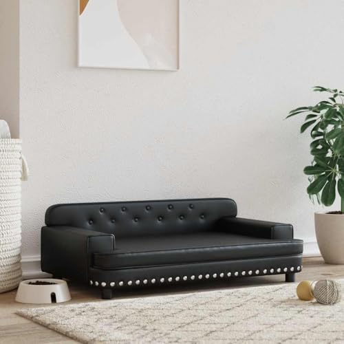 FENLAX Hundesofa Bequeme Haustierbett Kunstleder Hundecouch Welpenbett Haustiersofa Hundehütte für Große Mittelgroße Hunde Modernes und Elegantes Design Schwarz 90x53x30 cm von FENLAX