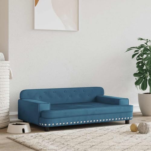 FENLAX Hundesofa Bequeme Haustierbett Samt Hundecouch Welpenbett Haustiersofa Hundehütte für Große Mittelgroße Hunde Modernes und Elegantes Design Blau 90x53x30 cm von FENLAX