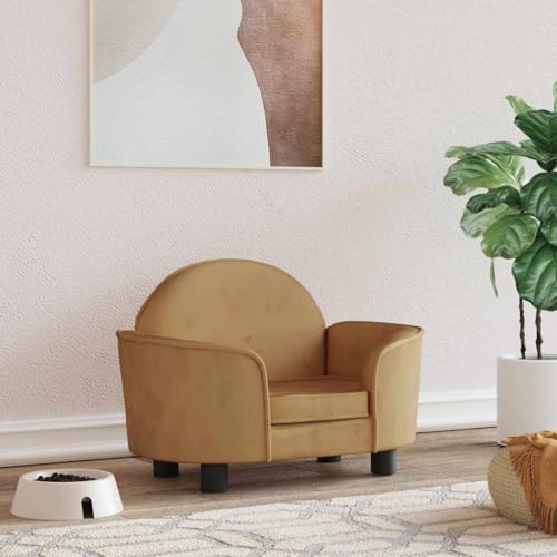FENLAX Hundesofa Bequeme Haustierbett Samt Hundecouch Welpenbett Haustiersofa Hundehütte für Große Mittelgroße Hunde Modernes und Elegantes Design Braun 66x40x45 cm von FENLAX