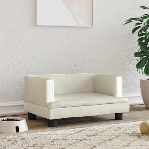 FENLAX Hundesofa Bequeme Haustierbett Samt Hundecouch Welpenbett Haustiersofa Hundehütte für Große Mittelgroße Hunde Modernes und Elegantes Design Creme 60x40x30 cm von FENLAX