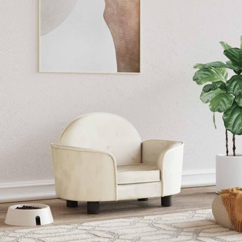 FENLAX Hundesofa Bequeme Haustierbett Samt Hundecouch Welpenbett Haustiersofa Hundehütte für Große Mittelgroße Hunde Modernes und Elegantes Design Creme 66x40x45 cm von FENLAX
