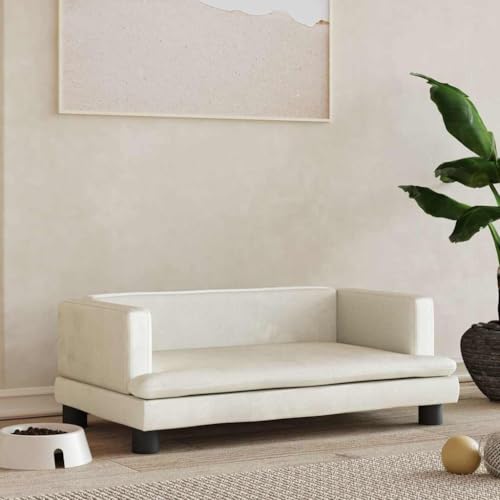 FENLAX Hundesofa Bequeme Haustierbett Samt Hundecouch Welpenbett Haustiersofa Hundehütte für Große Mittelgroße Hunde Modernes und Elegantes Design Creme 80x45x30 cm von FENLAX