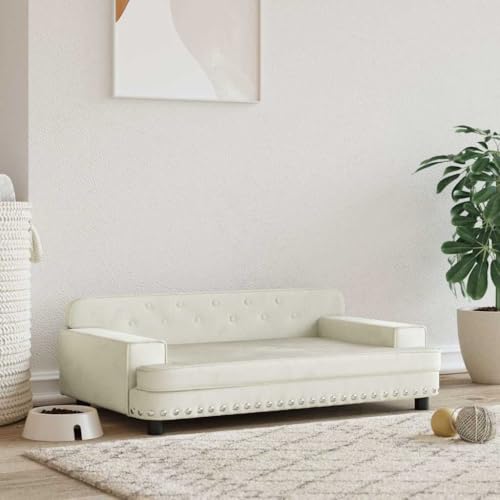 FENLAX Hundesofa Bequeme Haustierbett Samt Hundecouch Welpenbett Haustiersofa Hundehütte für Große Mittelgroße Hunde Modernes und Elegantes Design Creme 90x53x30 cm von FENLAX