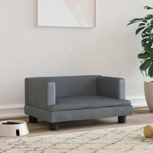 FENLAX Hundesofa Bequeme Haustierbett Samt Hundecouch Welpenbett Haustiersofa Hundehütte für Große Mittelgroße Hunde Modernes und Elegantes Design Dunkelgrau 60x40x30 cm von FENLAX