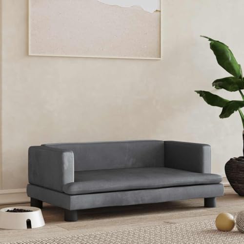 FENLAX Hundesofa Bequeme Haustierbett Samt Hundecouch Welpenbett Haustiersofa Hundehütte für Große Mittelgroße Hunde Modernes und Elegantes Design Dunkelgrau 80x45x30 cm von FENLAX