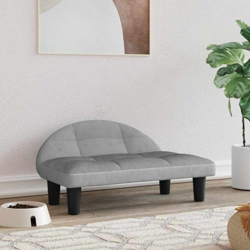 FENLAX Hundesofa Bequeme Haustierbett Samt Hundecouch Welpenbett Haustiersofa Hundehütte für Große Mittelgroße Hunde Modernes und Elegantes Design Hellgrau 70x52x30 cm von FENLAX