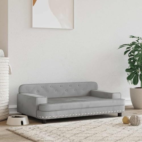 FENLAX Hundesofa Bequeme Haustierbett Samt Hundecouch Welpenbett Haustiersofa Hundehütte für Große Mittelgroße Hunde Modernes und Elegantes Design Hellgrau 90x53x30 cm von FENLAX