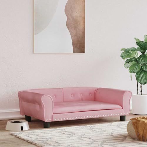 FENLAX Hundesofa Bequeme Haustierbett Samt Hundecouch Welpenbett Haustiersofa Hundehütte für Große Mittelgroße Hunde Modernes und Elegantes Design Rosa 95x55x30 cm von FENLAX