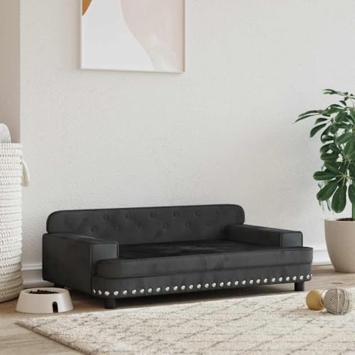 FENLAX Hundesofa Bequeme Haustierbett Samt Hundecouch Welpenbett Haustiersofa Hundehütte für Große Mittelgroße Hunde Modernes und Elegantes Design Schwarz 90x53x30 cm von FENLAX
