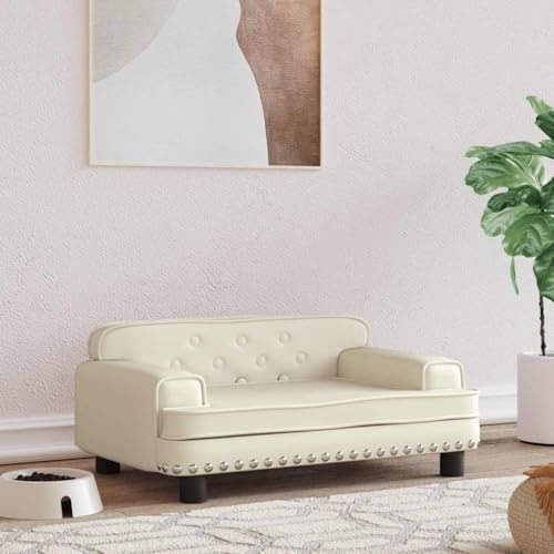 FENLAX Hundesofa Bequeme Haustierbett Welpenbett Kunstleder Haustiersofa Hundecouch Hundehütte für Große Mittelgroße Hunde Modernes und Elegantes Design Creme 70x45x30 cm von FENLAX