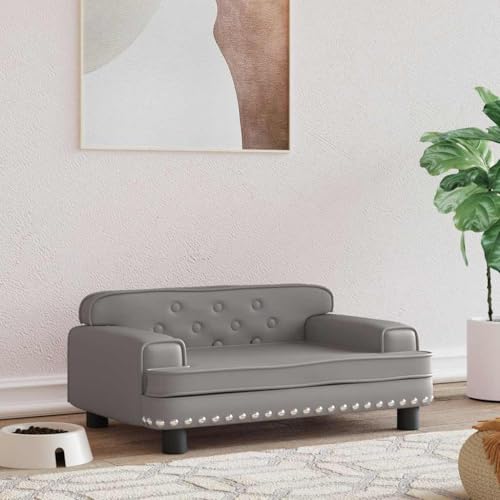 FENLAX Hundesofa Bequeme Haustierbett Welpenbett Kunstleder Haustiersofa Hundecouch Hundehütte für Große Mittelgroße Hunde Modernes und Elegantes Design Grau 70x45x30 cm von FENLAX