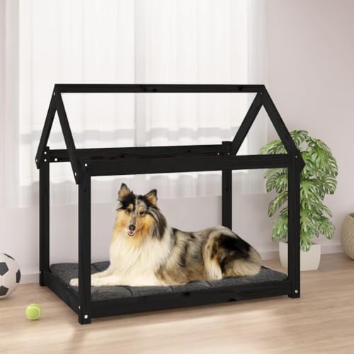 FENLAX Hundesofa Bequeme Haustierbett Welpenbett aus Holz Hundehütte für Große Mittelgroße Hunde Massives Kiefernholz Modernes und Elegantes Design Schwarz 101x70x90 cm von FENLAX