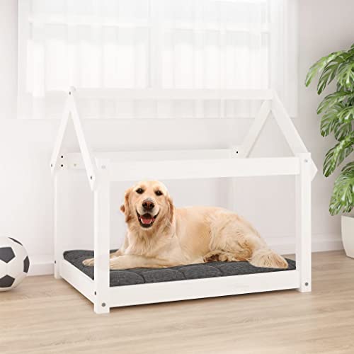 FENLAX Hundesofa Bequeme Haustierbett Welpenbett aus Holz Hundehütte für Große Mittelgroße Hunde Massives Kiefernholz Modernes und Elegantes Design Weiß 81x60x70 cm von FENLAX