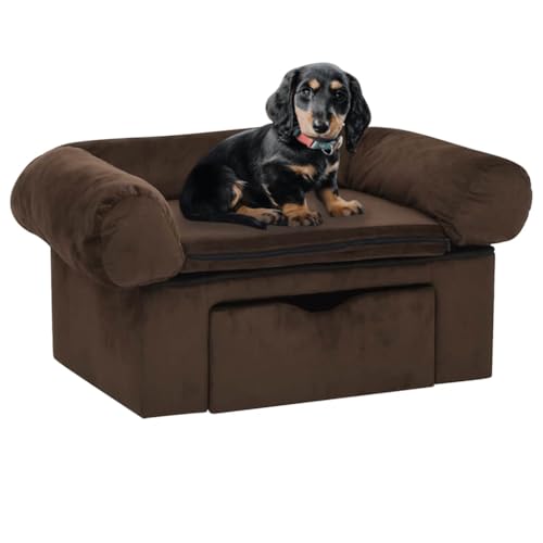FENLAX Hundesofa Bequeme Haustierbett mit Schublade Hundecouch Welpenbett Haustiersofa Hundehütte für Große Mittelgroße Hunde Modernes und Elegantes Design Braun 75x50x38 cm von FENLAX