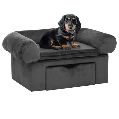 FENLAX Hundesofa Bequeme Haustierbett mit Schublade Hundecouch Welpenbett Haustiersofa Hundehütte für Große Mittelgroße Hunde Modernes und Elegantes Design Dunkelgrau 75x50x38 cm von FENLAX