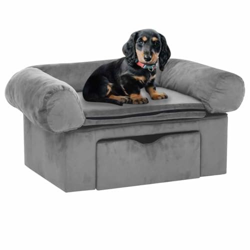 FENLAX Hundesofa Bequeme Haustierbett mit Schublade Hundecouch Welpenbett Haustiersofa Hundehütte für Große Mittelgroße Hunde Modernes und Elegantes Design Grau 75x50x38 cm von FENLAX