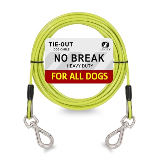 AMOFY 10ft Dog Tie Out Cable - Galvanized Steel Wire Rope with PVC Coating for Small to Medium Pets Up to 80 lbs (15ft| Yellow Green) von FENRIR