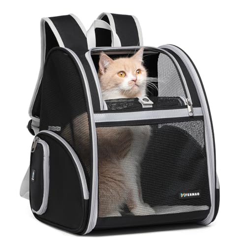 Katzenrucksack, Haustier-Rucksack, Tragetasche für kleine Hunde und mittelgroße Katzen, Welpen, Kätzchen, Häschen bis zu 6,8 kg, Katzen-Tragerucksack, zusammenklappbar mit vollständig belüftetem Katzenrucksack, Haustier-Rucksack, Tragetasche für kleine Hunde und mittelgroße Katzen, Welpen, Kätzchen, Häschen bis zu 6,8 kg, Katzen-Tragerucksack, zusammenklappbar mit vollständig belüftetem von FERMAO
