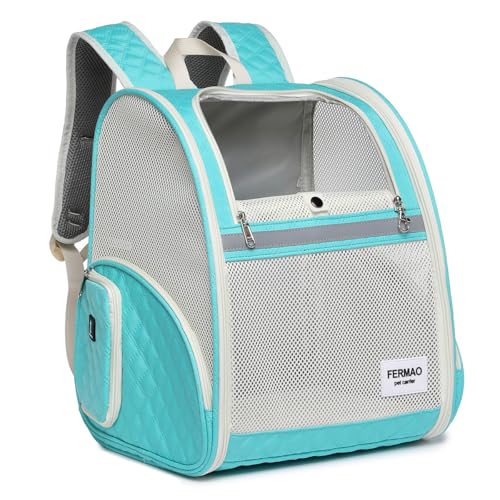 Katzenrucksack, entworfen für Katzen und kleine Hunde, Kleintier-Rucksack, atmungsaktiv, faltbar, ideal für Tierarzttransport und Outdoor-Abenteuer, leichter Komfort (hellgrün) von FERMAO