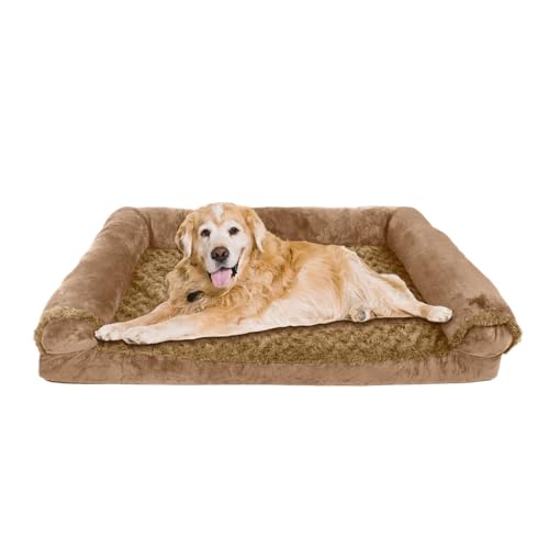 FERPOSH Hundebett, wasserdicht, hochdichter Schaumstoff, orthopädisches Hundebett mit Seiten unten, rutschfest und waschbar, nicht abnehmbare Armlehnen, Bezug für extra große Hunde, heller Kaffee von FERPOSH