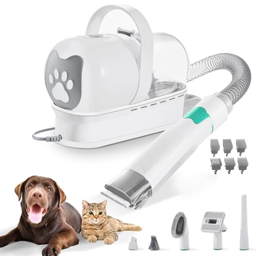 FERPOSH Hundehaar-Vakuum- und Hundepflegeset, Haustierpflegesauger mit Haustierpfoten-Trimmer, 1 l Staubbecher, 7-in-1-Vakuumier-Set, Staubsaugen, Trimmen für Haarausfall, Hausreinigung von FERPOSH
