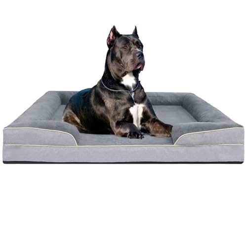 FERPOSH Luxuriöses und bequemes Plüsch-Hundebett mit abnehmbarem und waschbarem Deckel, rutschfeste Unterseite, geeignet für große, mittelgroße und kleine Hunde, Hundesofa, 132,1 x 104,1 cm, Grau von FERPOSH