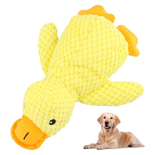 FESSOSKO Anti Stress Ente Hund, Süße Spielzeugente Plüsch, Unzerstörbares Hundespielzeug, Quietschspielzeug Hund Kuscheltier, Spielzeug Hund für Kleine, Mittlere, Große von FESSOSKO