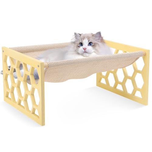 FEUFOAM Große Katzenhängematte mit Holzrahmen, Katzenbetten für Innenkatzen, waschbar, atmungsaktiv, modernes Kitty-Möbel, geeignet für Kaninchen, Welpen, Häschen und Kleintiere, Beige FEUFOAM Große Katzenhängematte mit Holzrahmen, Katzenbetten für Innenkatzen, waschbar, atmungsaktiv, modernes Kitty-Möbel, geeignet für Kaninchen, Welpen, Häschen und Kleintiere, Beige von FEUFOAM