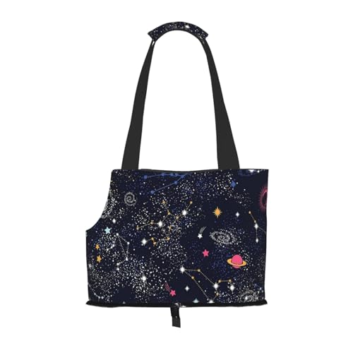 Faltbare Katzentragetasche für Hunde, Sternhaufen Galaxien, Haustier-Tragetasche, wasserdicht, zusammenklappbar, für kleine Hunde, atmungsaktive Reisetasche mit Sicherheitshaken und Sichtfenster von FEYUNYAN