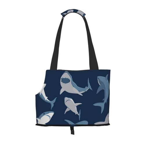 Faltbare Katzentragetasche für Hunde, blaue Cartoon-Fisch-Haustier-Tragetasche, wasserdicht, zusammenklappbar, Haustier-Tragetasche für kleine Hunde, atmungsaktive Reisetasche mit Sicherheitshaken und von FEYUNYAN