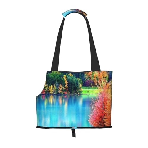 Faltbare Tragetasche für Katzen, bunte Bäume, See, Fluss, Teich, Haustier-Tragetasche, wasserdicht, zusammenklappbar, für kleine Hunde, atmungsaktive Reisetasche mit Sicherheitshaken und Sichtfenster Faltbare Tragetasche für Katzen, bunte Bäume, See, Fluss, Teich, Haustier-Tragetasche, wasserdicht, zusammenklappbar, für kleine Hunde, atmungsaktive Reisetasche mit Sicherheitshaken und Sichtfenster von FEYUNYAN