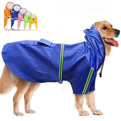 FEimaX Hunderegenmantel Wasserdicht Hunde Regenjacke mit Reflektierenden Streifen, Verstellbarer Regenmantel mit Kapuze und Kragenloch für Kleine Mittelgroße und Große Hunde von FEimaX