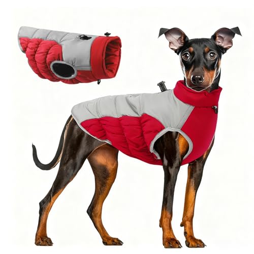 FEimaX Hundmantel Wasserdicht Winter Hundebekleidung mit Geschirr Reflektierende Winterweste für Kleine Mittelgroße Hunde Verstellbare Winddichter Wintermäntel Kaltes Wetter Haustier Kleidung von FEimaX