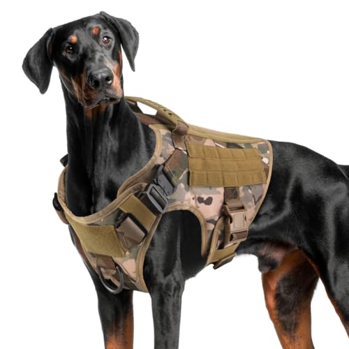 FEimaX Taktisches Hundegeschirr mit Griff Militär Netz Arbeits Taktische Hundegeschirrweste Brustgeschirr für Große Hunde Kein Zug Verstellbare Weste für Spaziergänge Training (Tarnung, S) von FEimaX